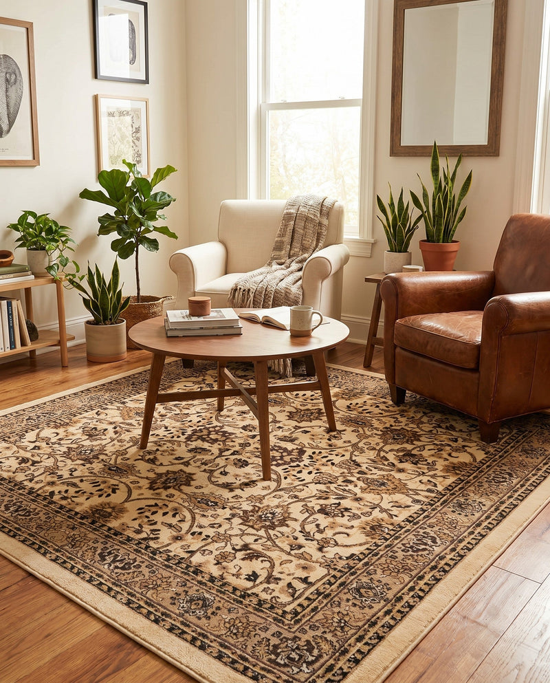 Isfahan Elegance Collection Area Rug - Naghsh-e Jahan (Ivory) Square Ivory  lifestyle 46