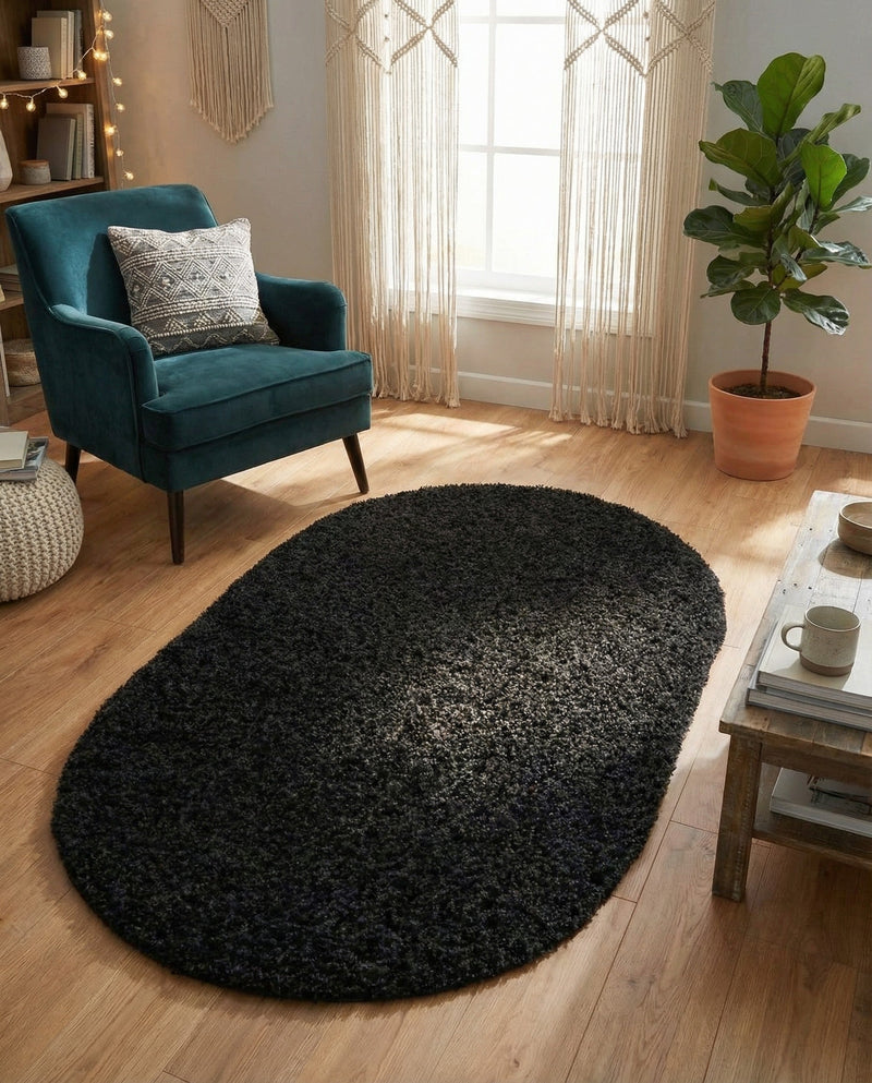 Plush Oasis Collection Area Rug - Serenity (Jet Black) Oval Jet Black  lifestyle 84