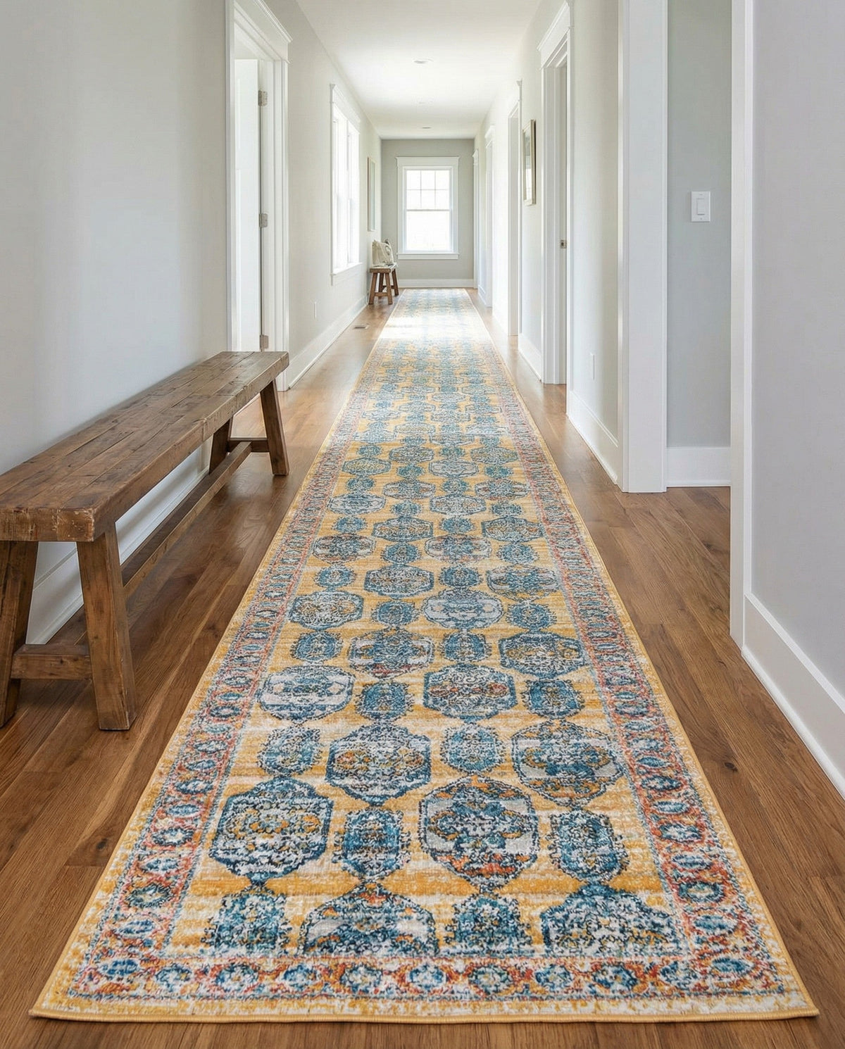 Seville Stripes Collection Area Rug -  Granada (Yellow) Runner Yellow  lifestyle 45