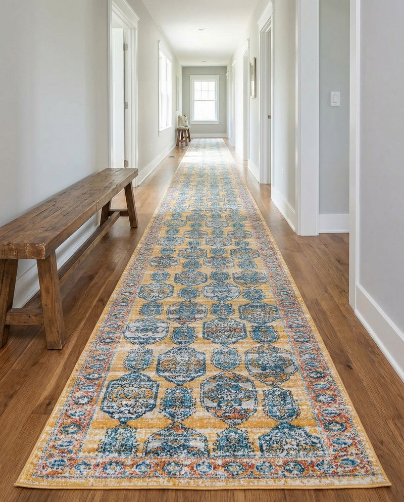 Seville Stripes Collection Area Rug -  Granada (Yellow) Runner Yellow  lifestyle 45