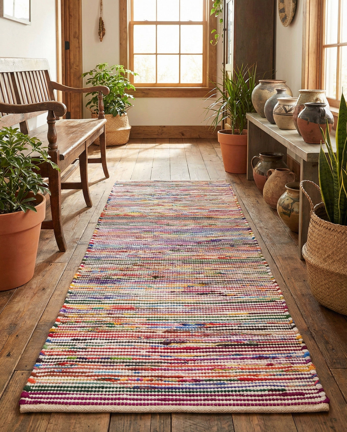 Thar Cotton Collection Area Rug - Alleppey Runner Multi White  lifestyle 80