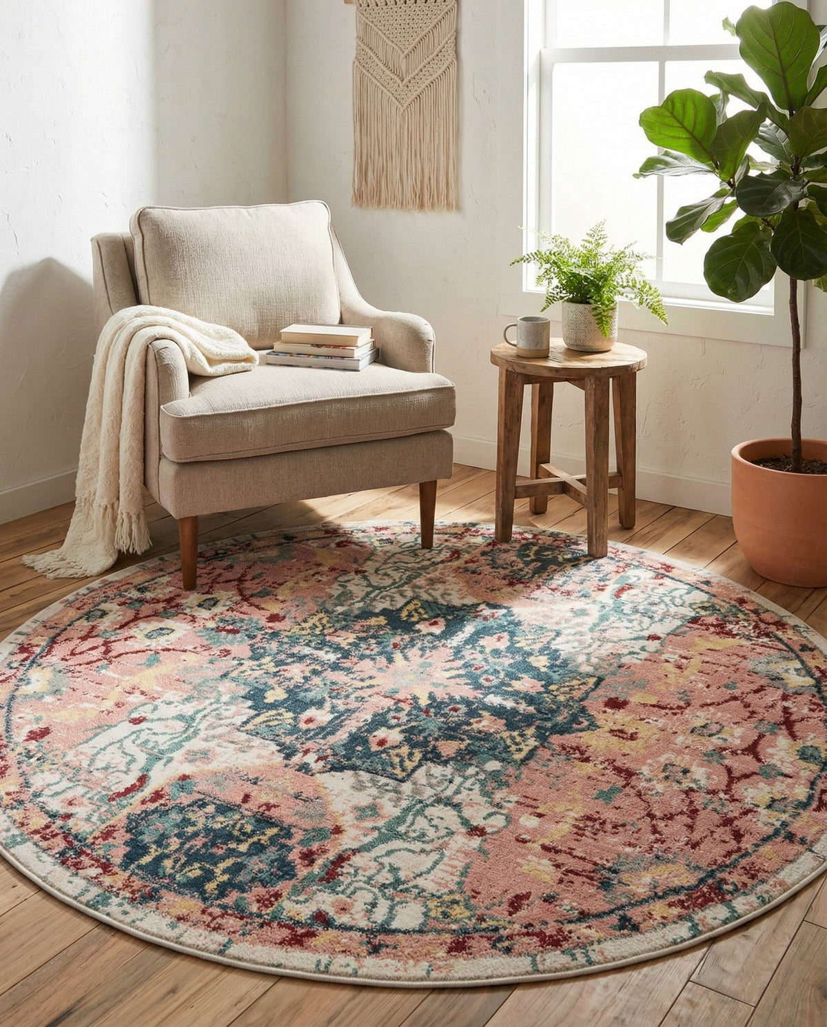 Savannah Elegance Collection Area Rug -  Azalea Round Pink  lifestyle 166