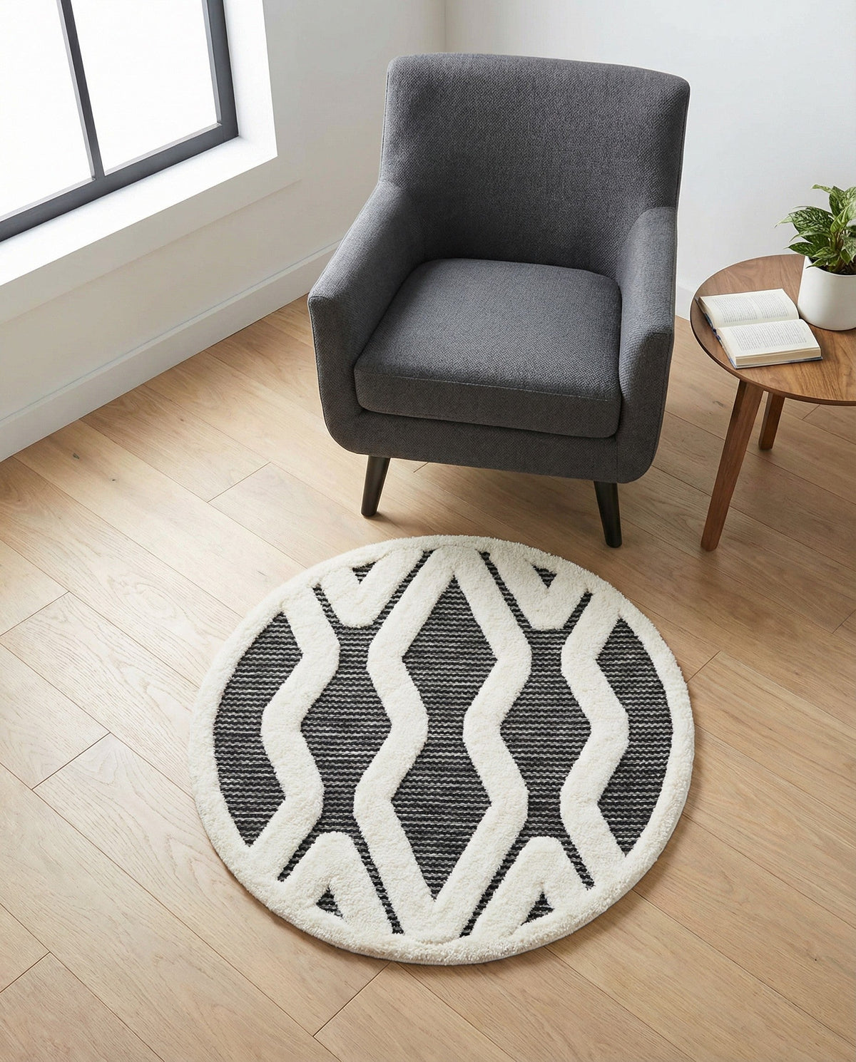 Monochrome Collection Area Rug -  Glacier Round Gray  lifestyle 88