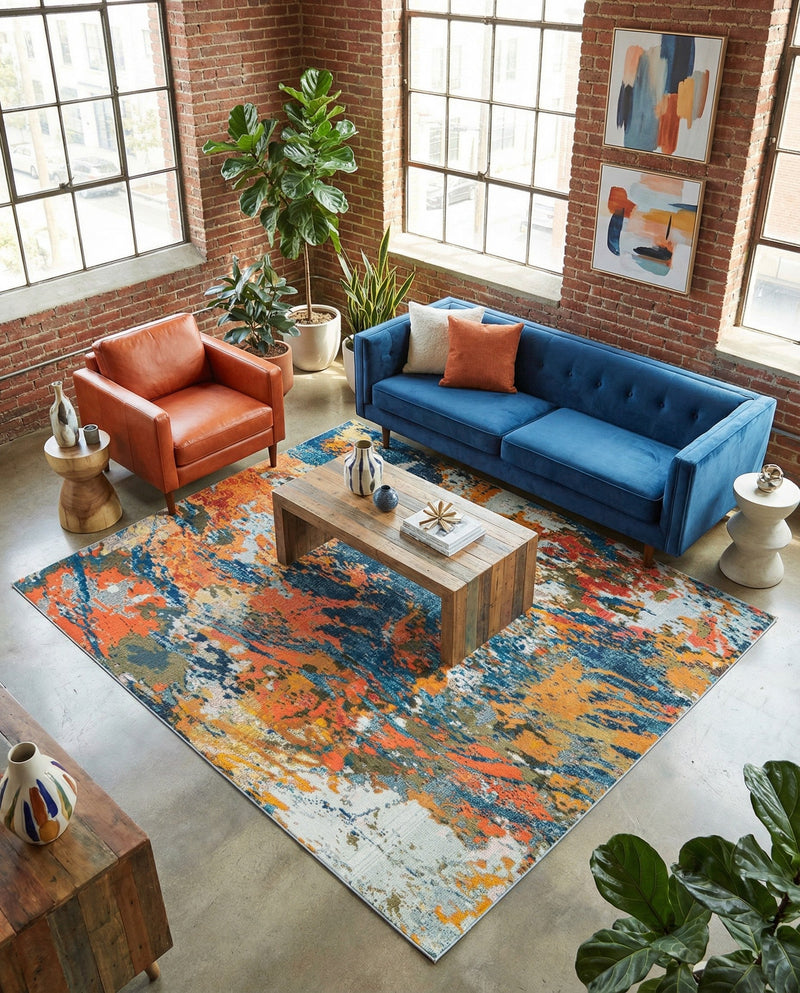 Colorburst Oasis Collection Area Rug -  Chroma Square Multi  lifestyle 79