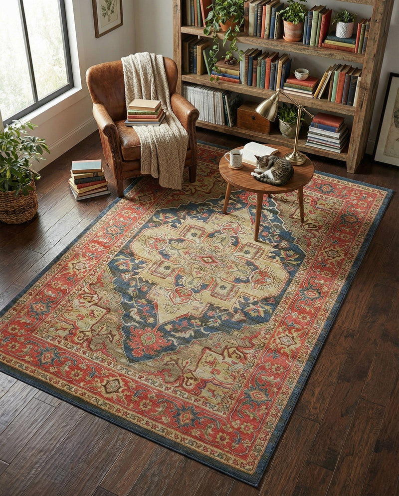 Persian Elegance Collection Area Rug -  Golestan Rectangle Navy Blue  lifestyle 18