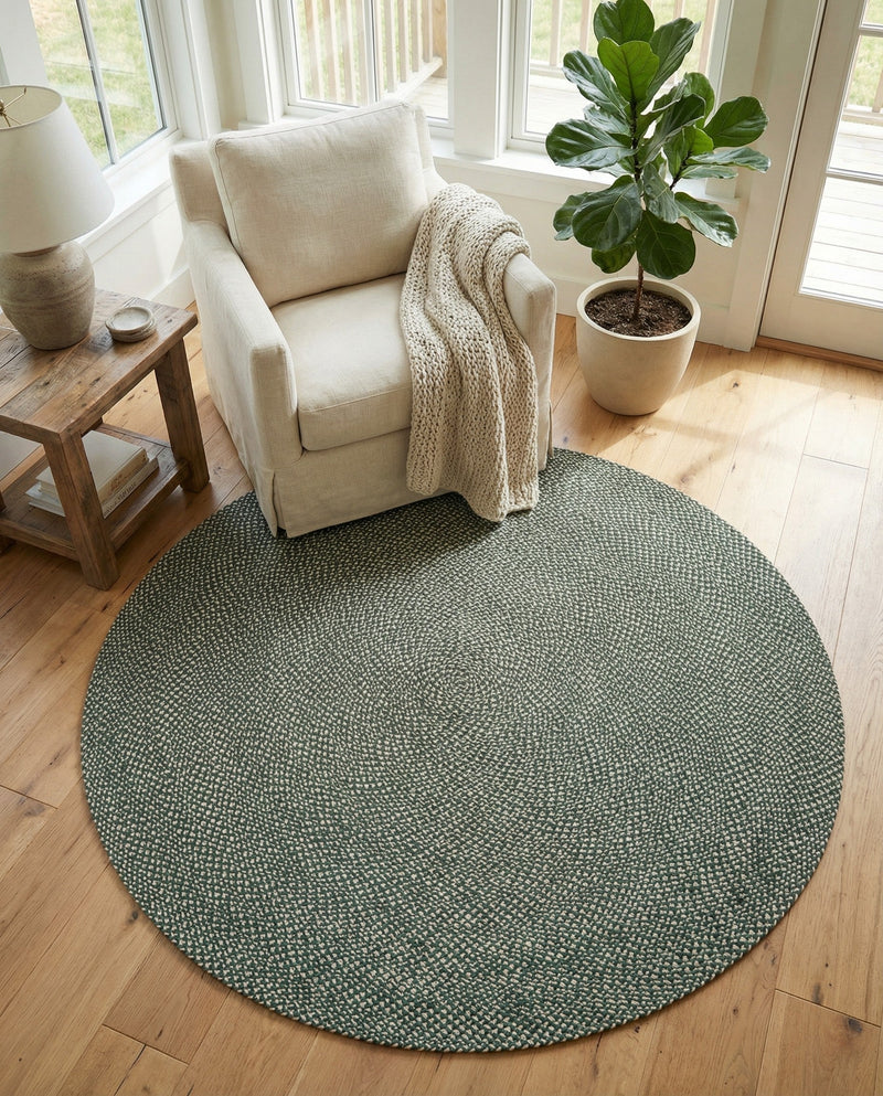 Highland Woven Jute Collection Area Rug - Glenmore (Green) Round Green  lifestyle 38