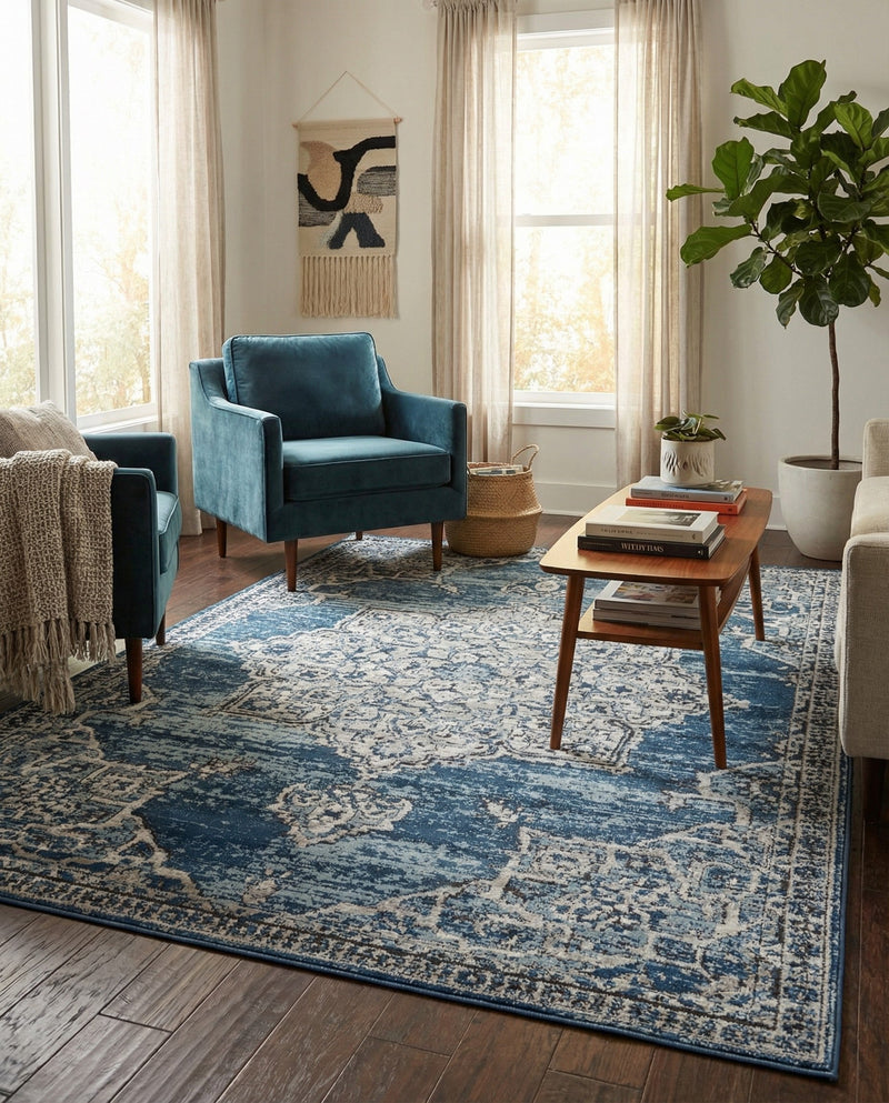 Mykonos Manor Collection Area Rug -  Tinos (Blue) Rectangle Blue  lifestyle 18