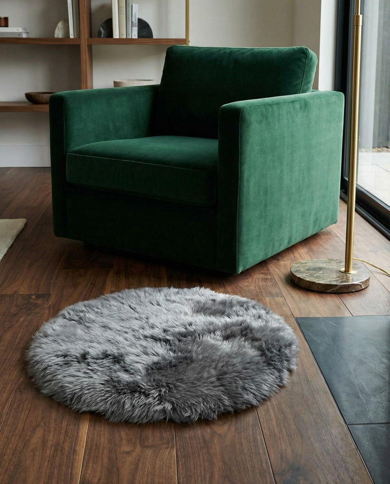 Lambskin Haven Collection Area Rug - Fleeceville Round Gray  lifestyle 37