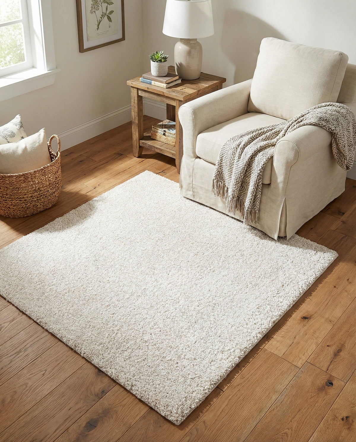Solid Shag Seaside Collection Area Rug - Azure Cove (Ivory) Square Ivory  lifestyle 106
