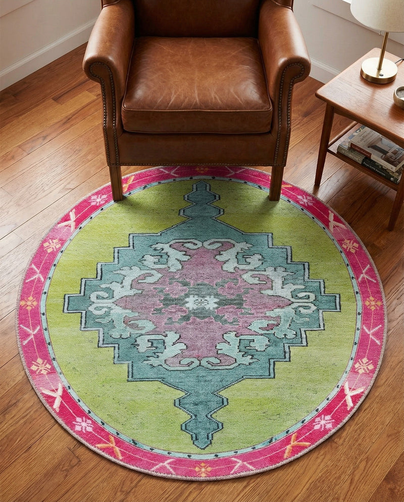 Heritage Elegance Collection Area Rug -  Winterthur (Green) Round Green  lifestyle 53