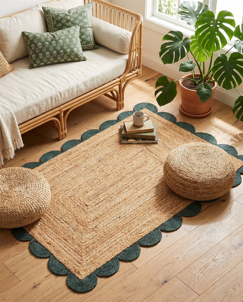 Serenity Braided Jute Collection Area Rug - Seaside Rectangle Natural and Green  lifestyle 49
