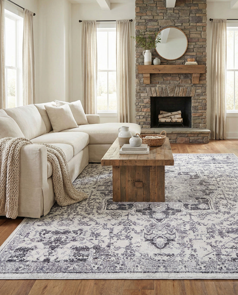 Baroque Era Collection Area Rug - Versailles (Light Gray) Square Light Gray  lifestyle 26