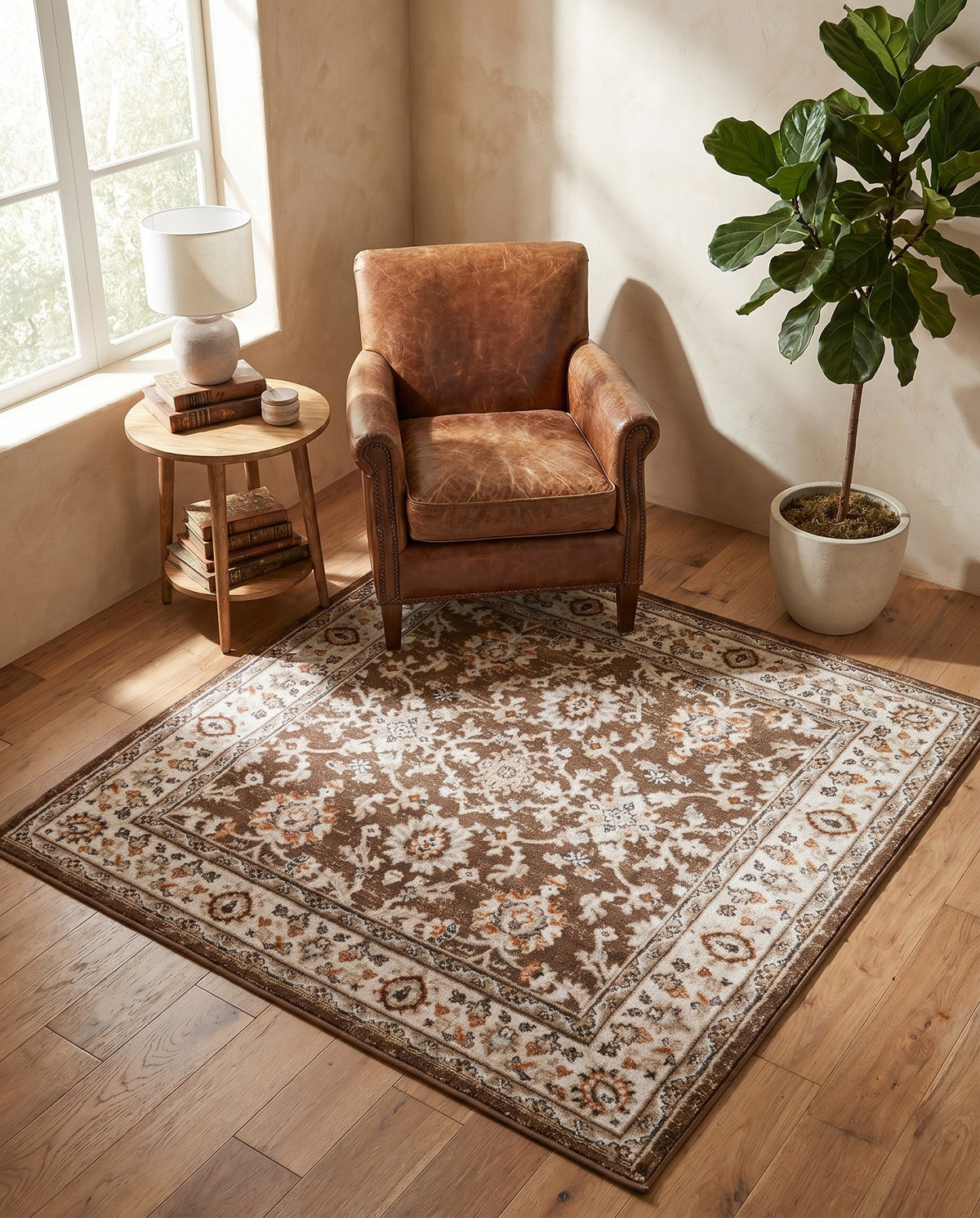 Savannah Elegance Collection Area Rug - Augusta (Brown) Square Brown  lifestyle 103