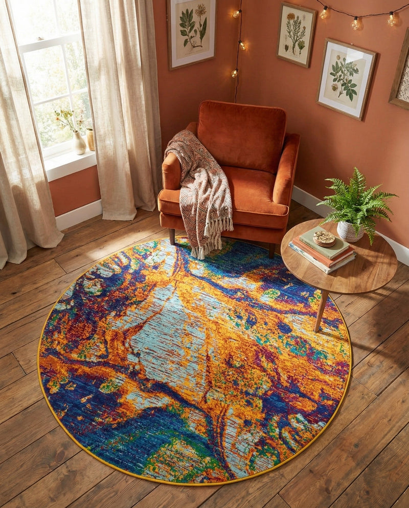 Caribbean Cove Collection Area Rug -  Bequia Round Multi  lifestyle 24
