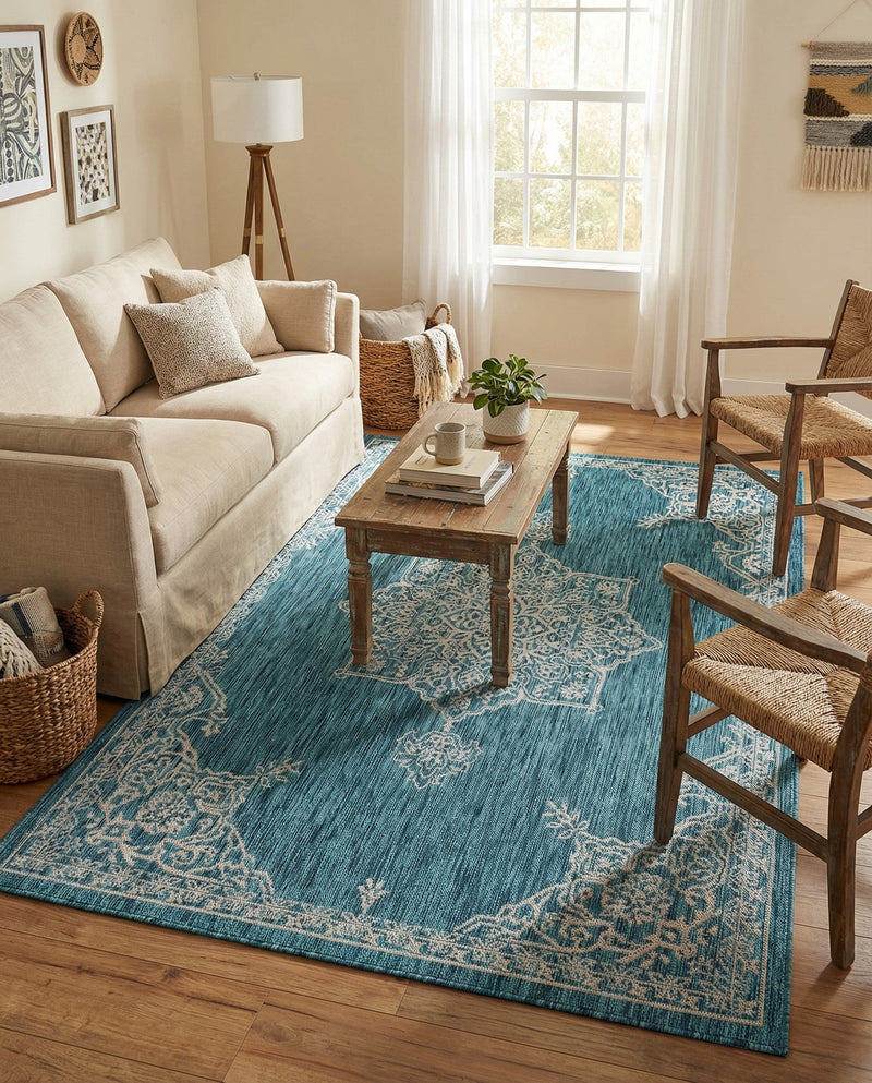Patio Heritage Collection Area Rug -  Charleston (Teal) Rectangle Teal  lifestyle 13