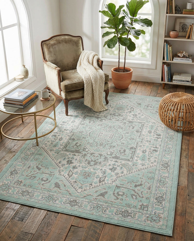 Savannah Series Collection Area Rug - Charleston (Mint) Rectangle Mint  lifestyle 8