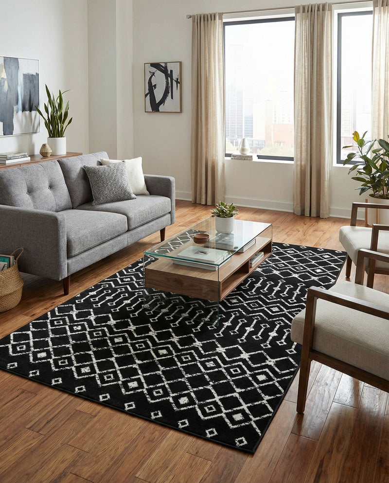 Marrakech Lattice Collection Area Rug - Medina (Black) Rectangle Black  lifestyle 18