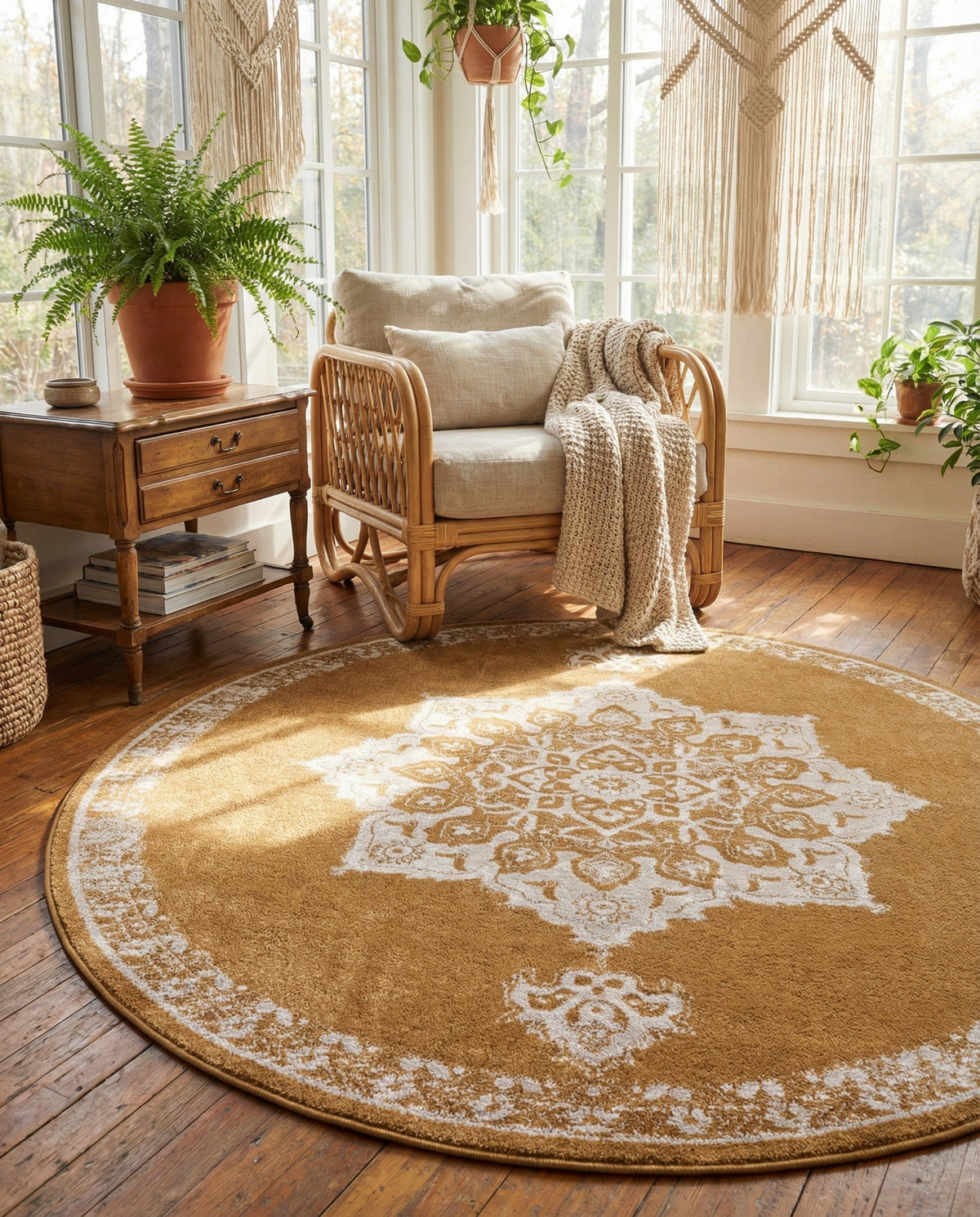 Eden Oasis Collection Area Rug -  Tranquility (Yellow) Round Yellow  lifestyle 50