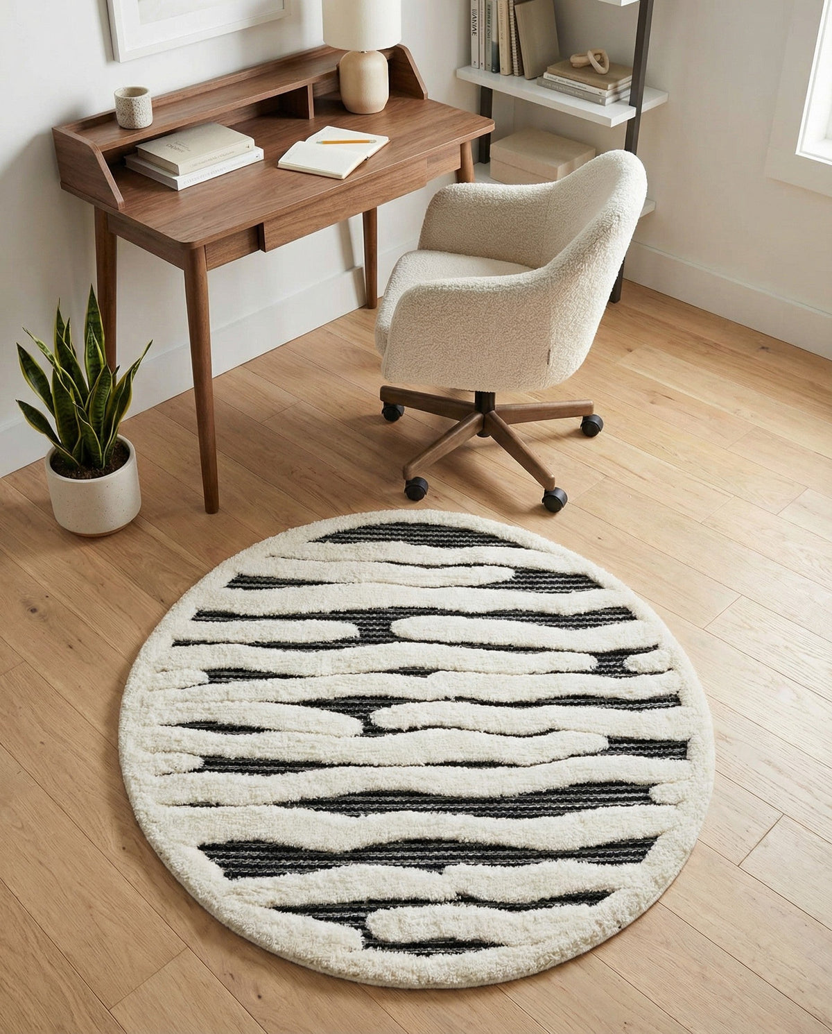 Monochrome Collection Area Rug - Slate Round Gray  lifestyle 114
