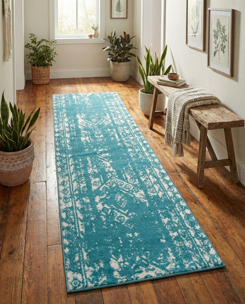 Brighton Stripes Collection Area Rug - Sussex (Turquoise) Runner Turquoise  lifestyle 27
