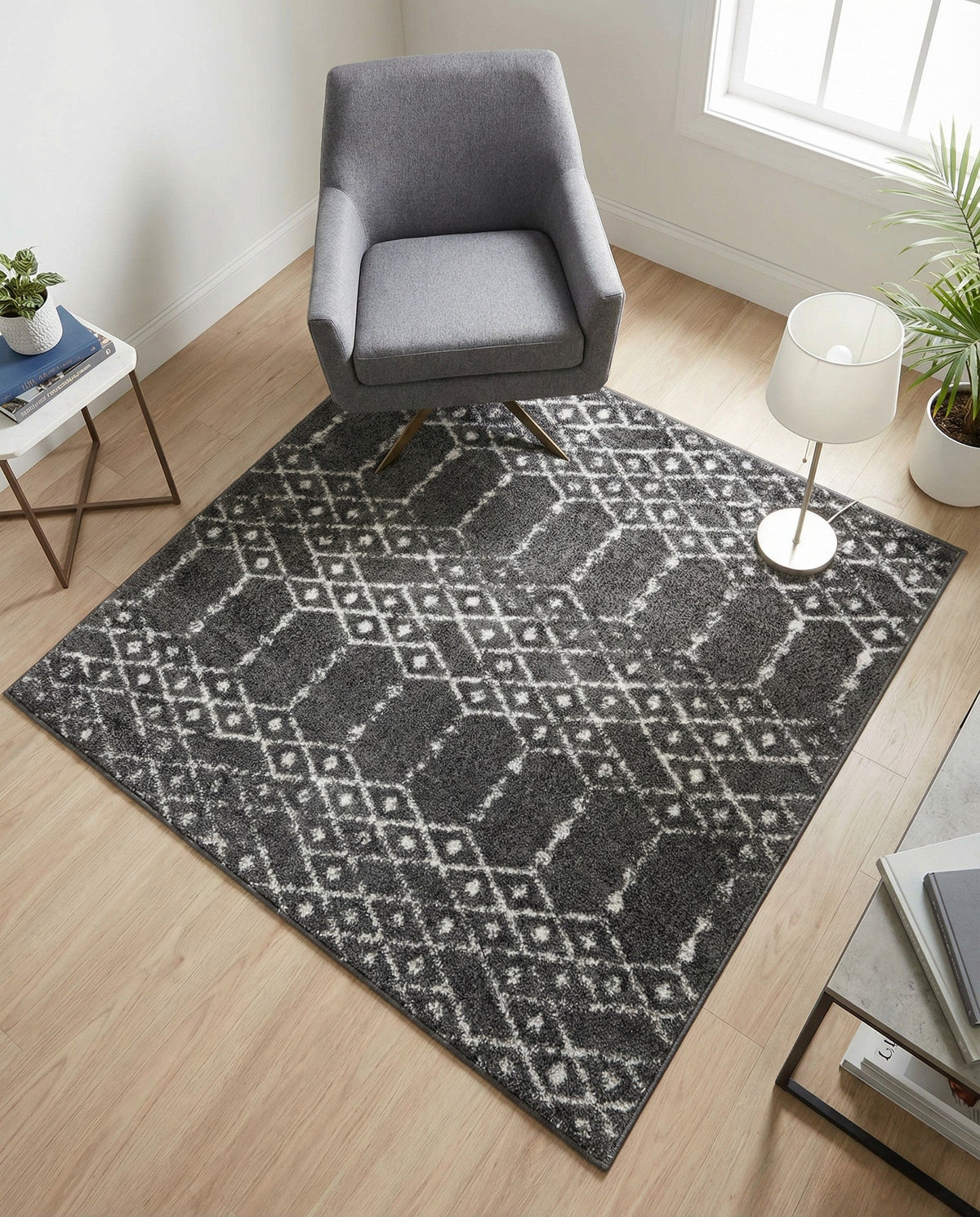 Marrakesh Lattice Collection Area Rug - Casablanca (Charcoal Gray) Square Charcoal Gray  lifestyle 82