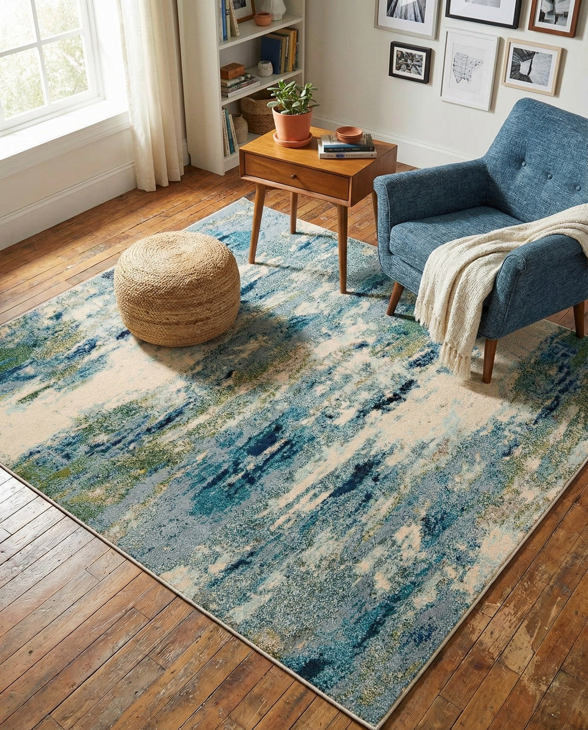 Chromatic Oasis Collection Area Rug -  Serene Square Light Blue  lifestyle 103