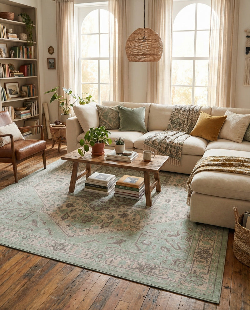 Savannah Series Collection Area Rug - Charleston (Mint) Rectangle Mint  lifestyle 16