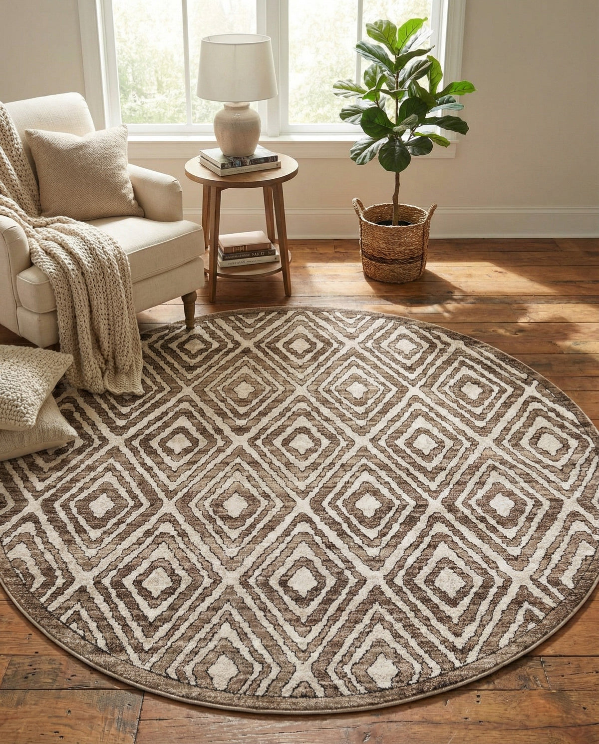 Sanctuary Retreat Collection Area Rug -  Oasis Round Chocolate Brown  lifestyle 67