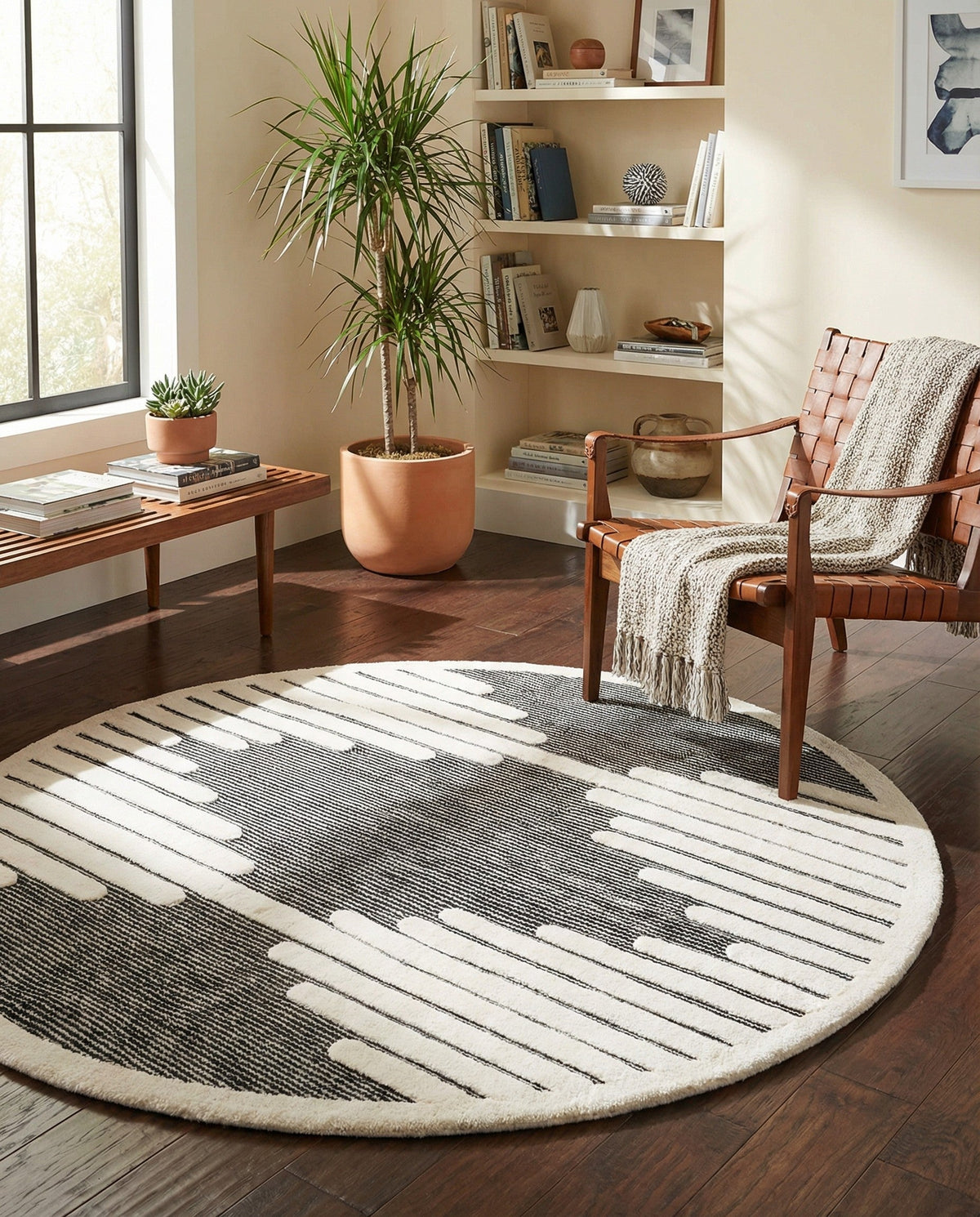 Monochrome Collection Area Rug -  Ash Round Gray  lifestyle 106