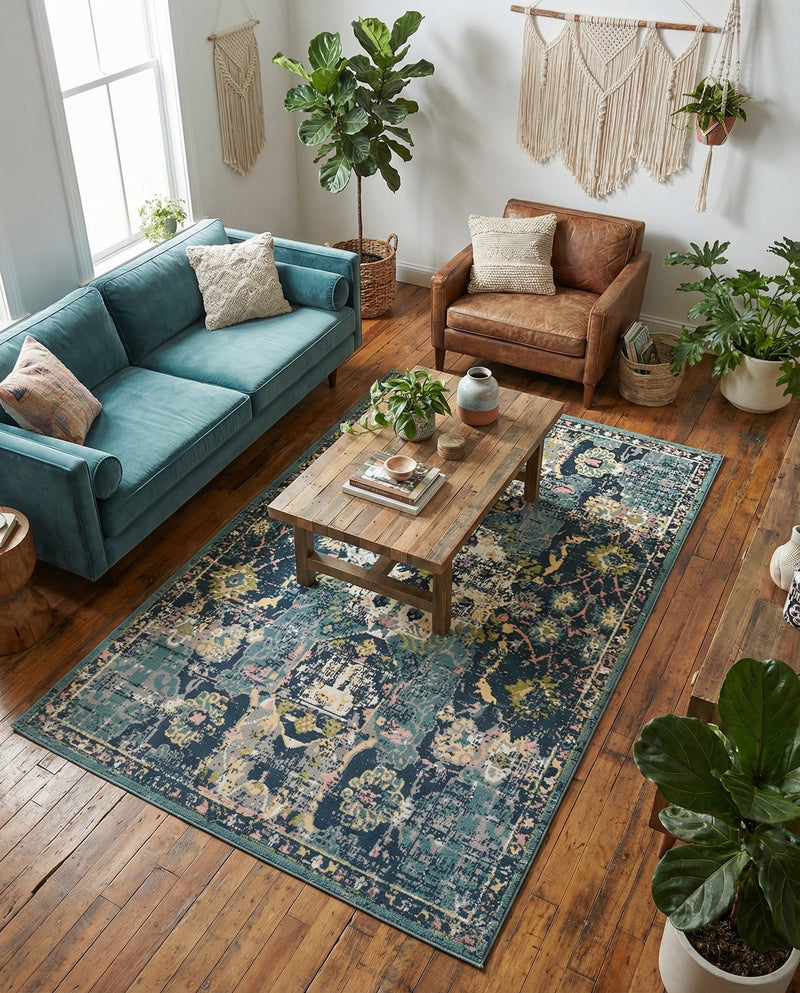 Savannah Elegance Collection Area Rug -  Azalea Rectangle Navy Blue  lifestyle 17