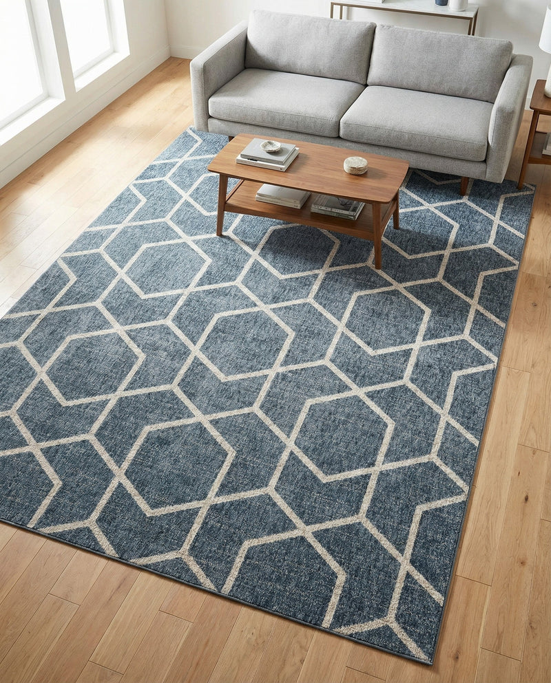Geo Garden Lattice Collection Area Rug - Savannah Rectangle Harbor Blue  lifestyle 17