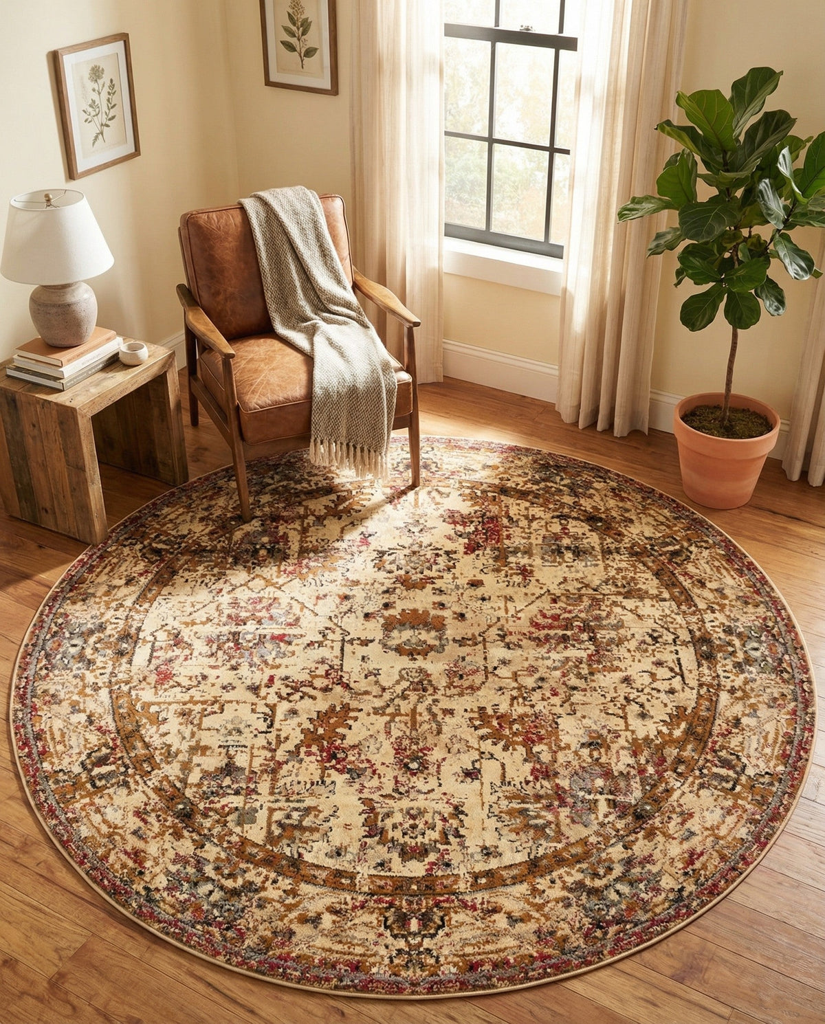 Neptune Elegance Collection Area Rug -  Galatea (Beige Cream) Round Beige Cream  lifestyle 59