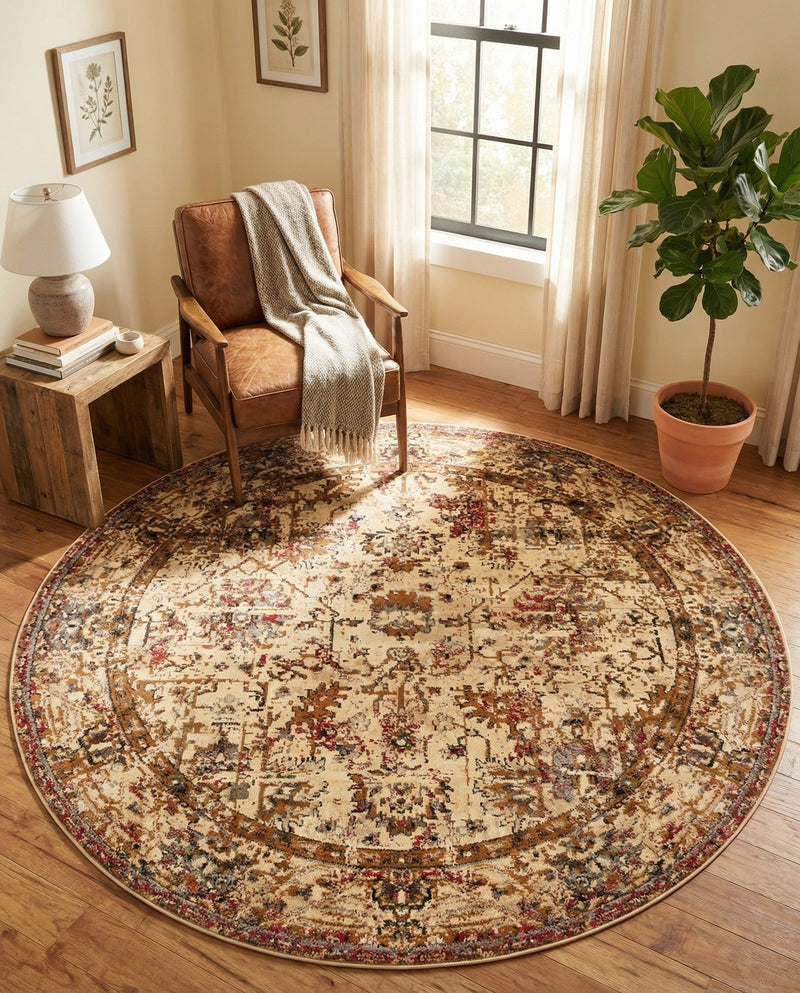 Neptune Elegance Collection Area Rug -  Galatea (Beige Cream) Round Beige Cream  lifestyle 59
