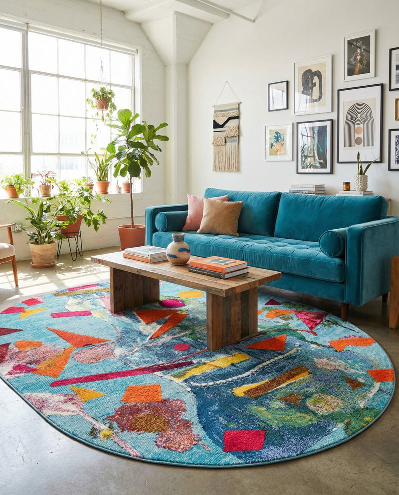 Colorburst Oasis Collection Area Rug -  Fresco Oval Aqua  lifestyle 33