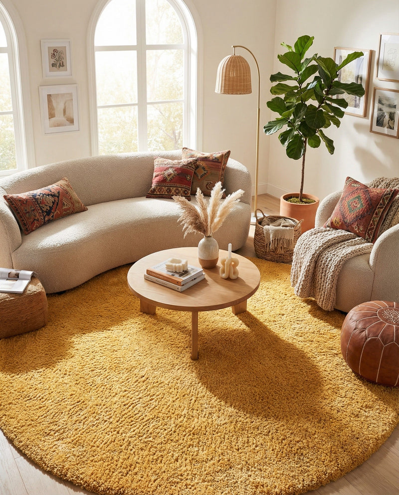 Alpine Plush Collection Area Rug -  Cortina (Sun Yellow) Round Sun Yellow  lifestyle 41