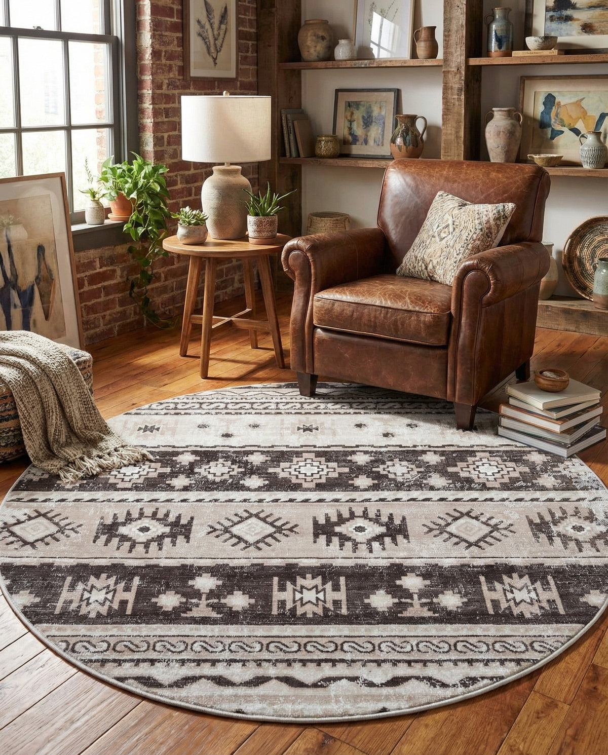 Geneva Terrace Collection Area Rug - Montreux Round Beige  lifestyle 144