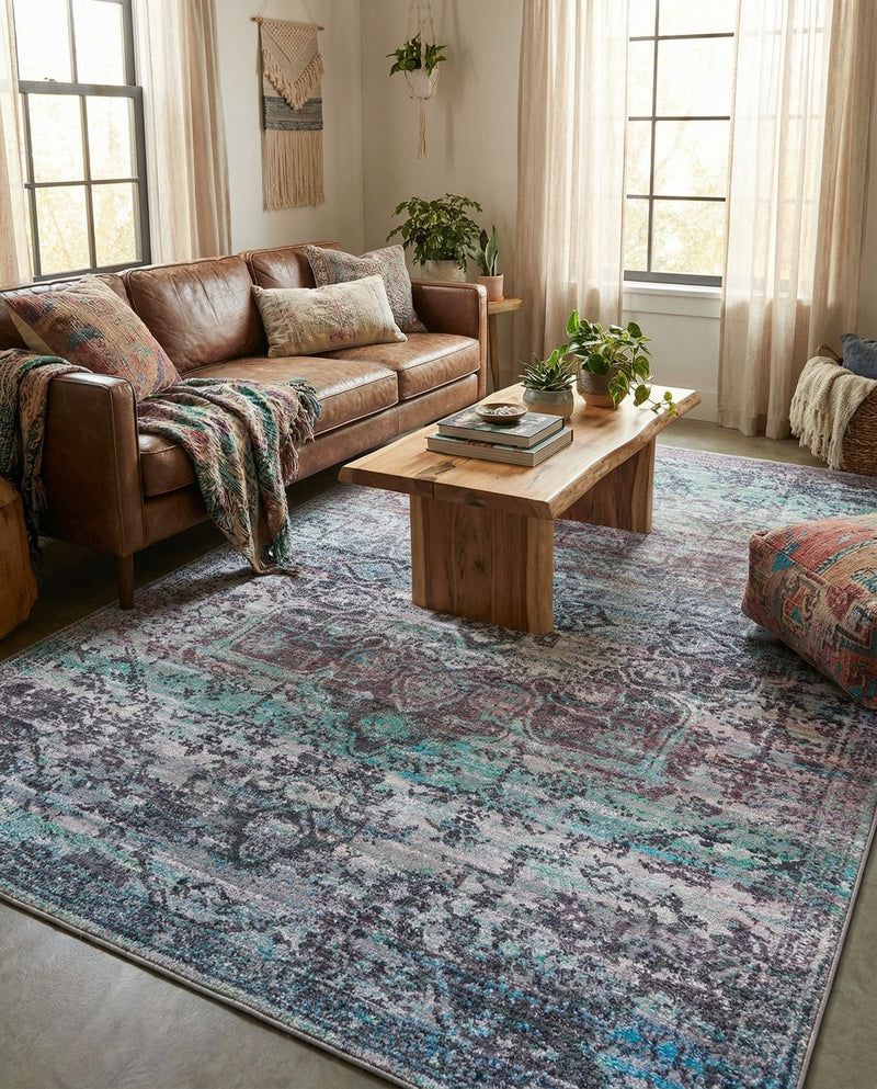 Baroque Era Collection Area Rug - Versailles (Blue Green) Rectangle Blue Green  lifestyle 19