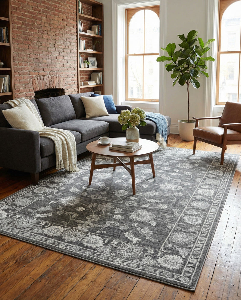 Charleston Elegance Collection Area Rug -  Seaport (Gray) Rectangle Gray  lifestyle 25