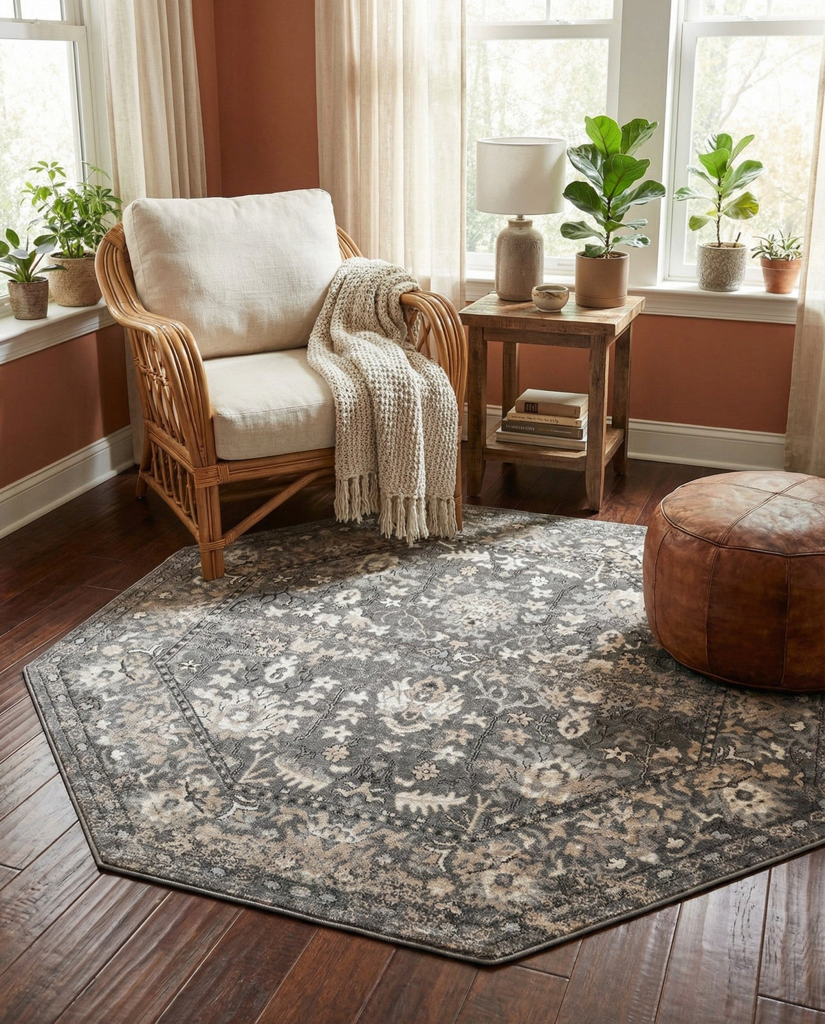 Cascade Range Collection Area Rug -  Shasta (Gray) Octagon Gray  lifestyle 120