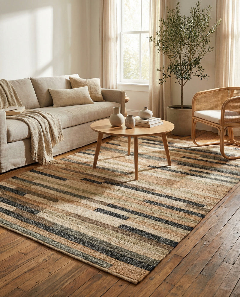 Benares Handwoven Jute Collection Area Rug -  Varanasi Rectangle Beige  lifestyle 12