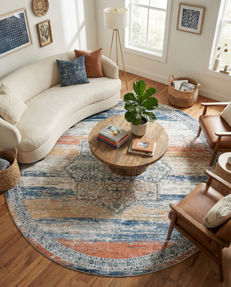 Mykonos Manor Collection Area Rug -  Tinos (Multi) Round Multi  lifestyle 35