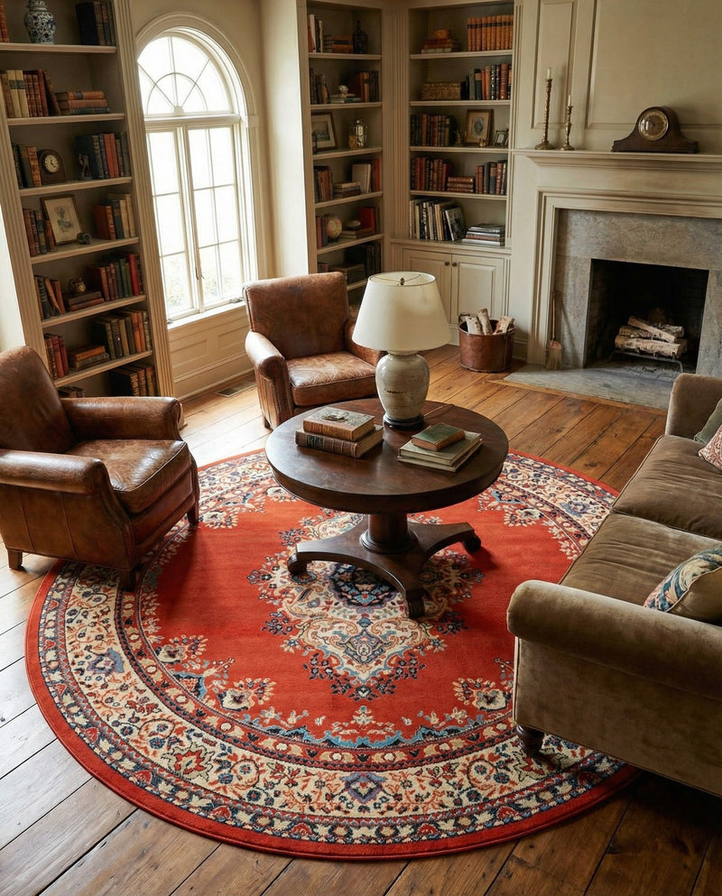 Tabriz Tapestry Collection Area Rug - Azerbaijan (Terracotta) Round Terracotta  lifestyle 45