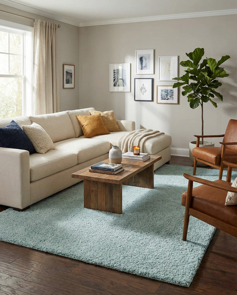 Cozy Comfort Shag Collection Area Rug - Haven (Sage Green) Rectangle Sage Green  lifestyle 18