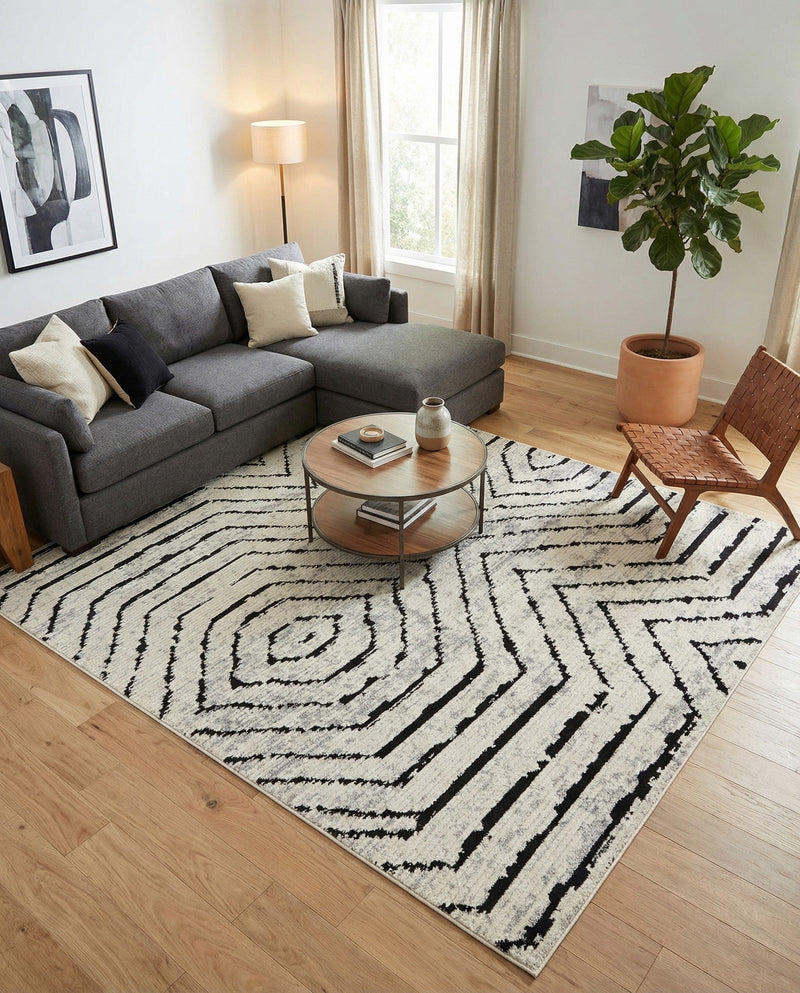 Marrakech Mosaic Collection Area Rug -  Tangier Rectangle Black and White  lifestyle 21