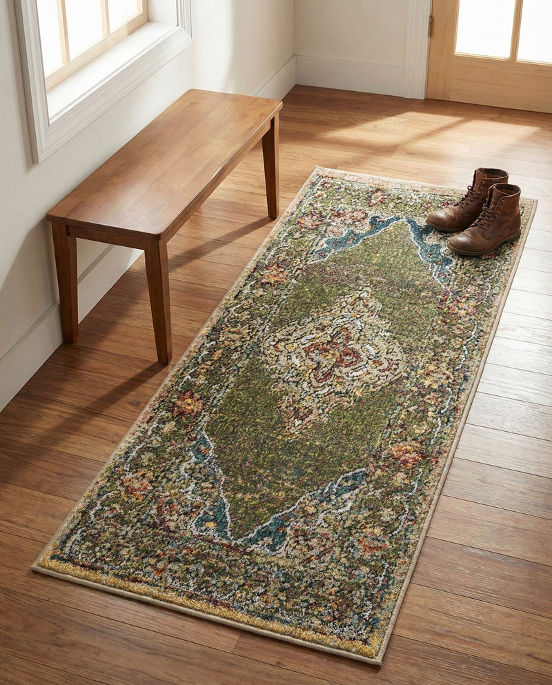 Savannah Soiree Collection Area Rug - Serengeti (Green) Runner Green  lifestyle 49