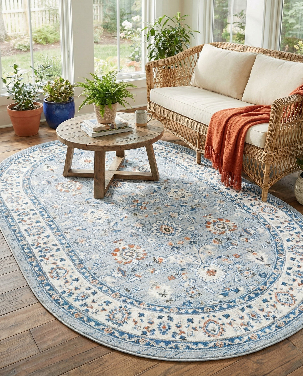 Savannah Elegance Collection Area Rug - Augusta (Aqua Blue) Oval Aqua Blue  lifestyle 105