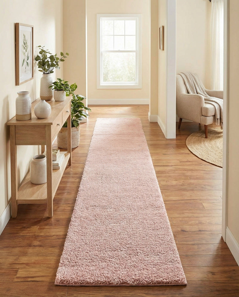 Solid Shag Seaside Collection Area Rug - Azure Cove (Pink) Runner Pink  lifestyle 29