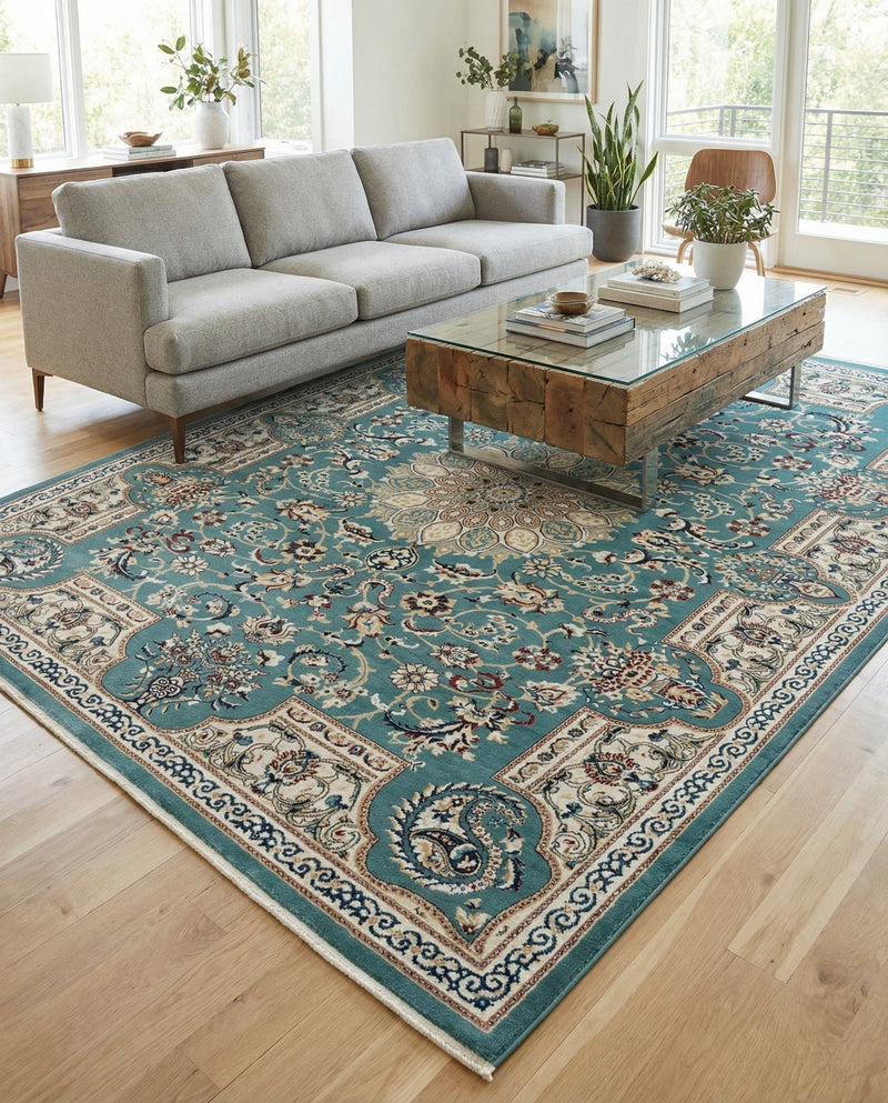 Persian Elegance Collection Area Rug -  Qom Rectangle Blue  lifestyle 14