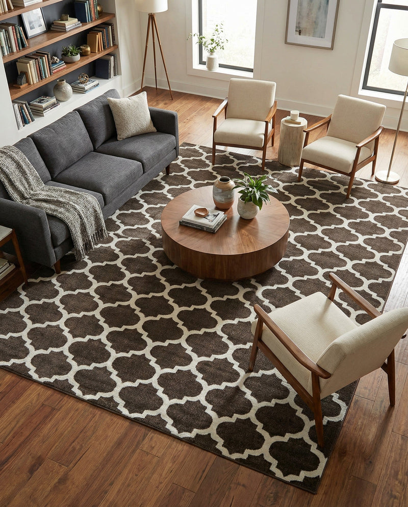 Lattice Gardens Collection Area Rug -  Bloomfield (Chocolate Brown) Rectangle Chocolate Brown  lifestyle 8