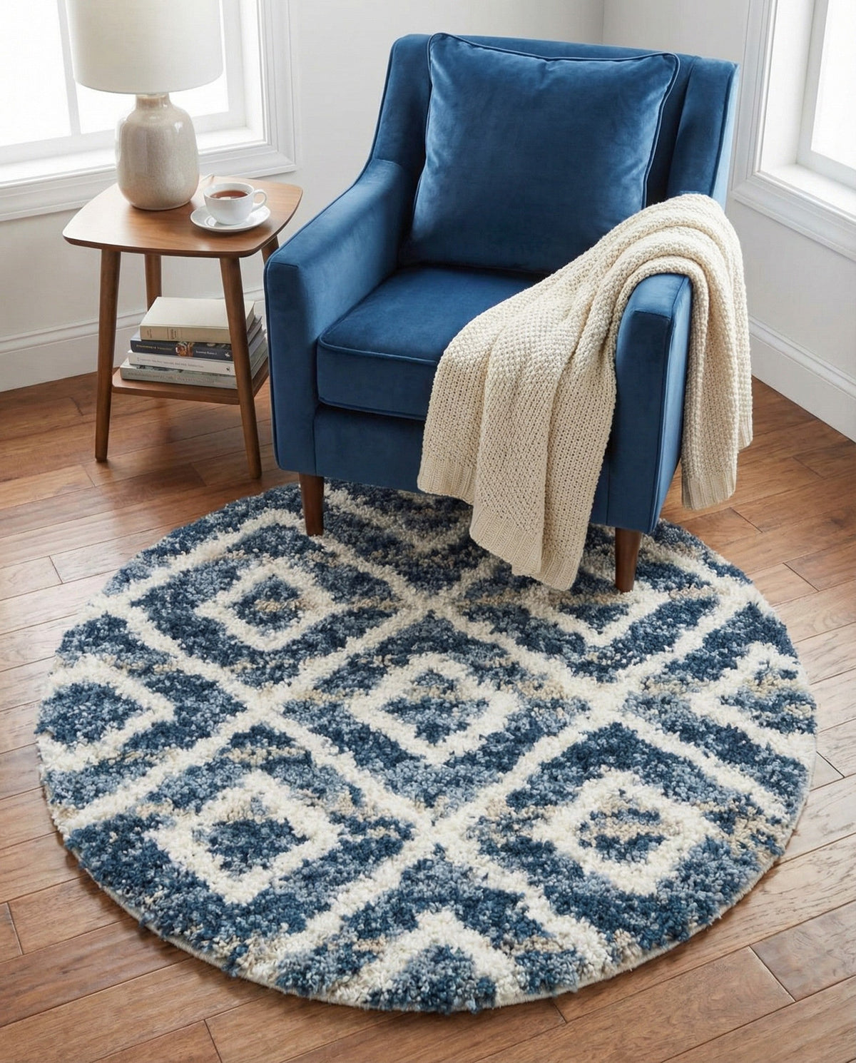 Cozy Cove Shag Collection Area Rug -  Dunes Round Blue  lifestyle 128